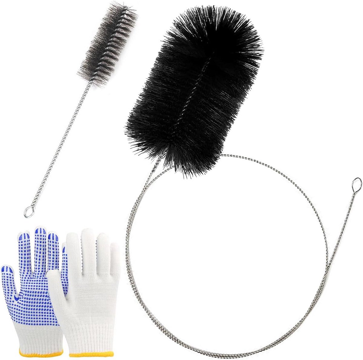 2-in-1 Schoorsteenborstelset met Sterke Stalen Haren en Handschoenen voor Reiniging