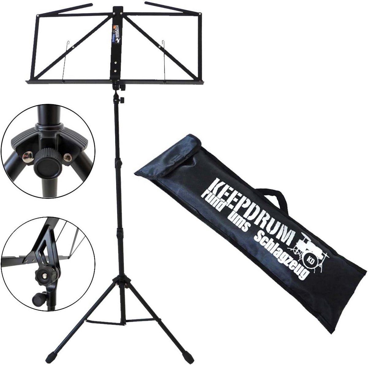 Inklapbare Muziekstandaard Zwart 65-145 cm Hoogte Inclusief Draagtas