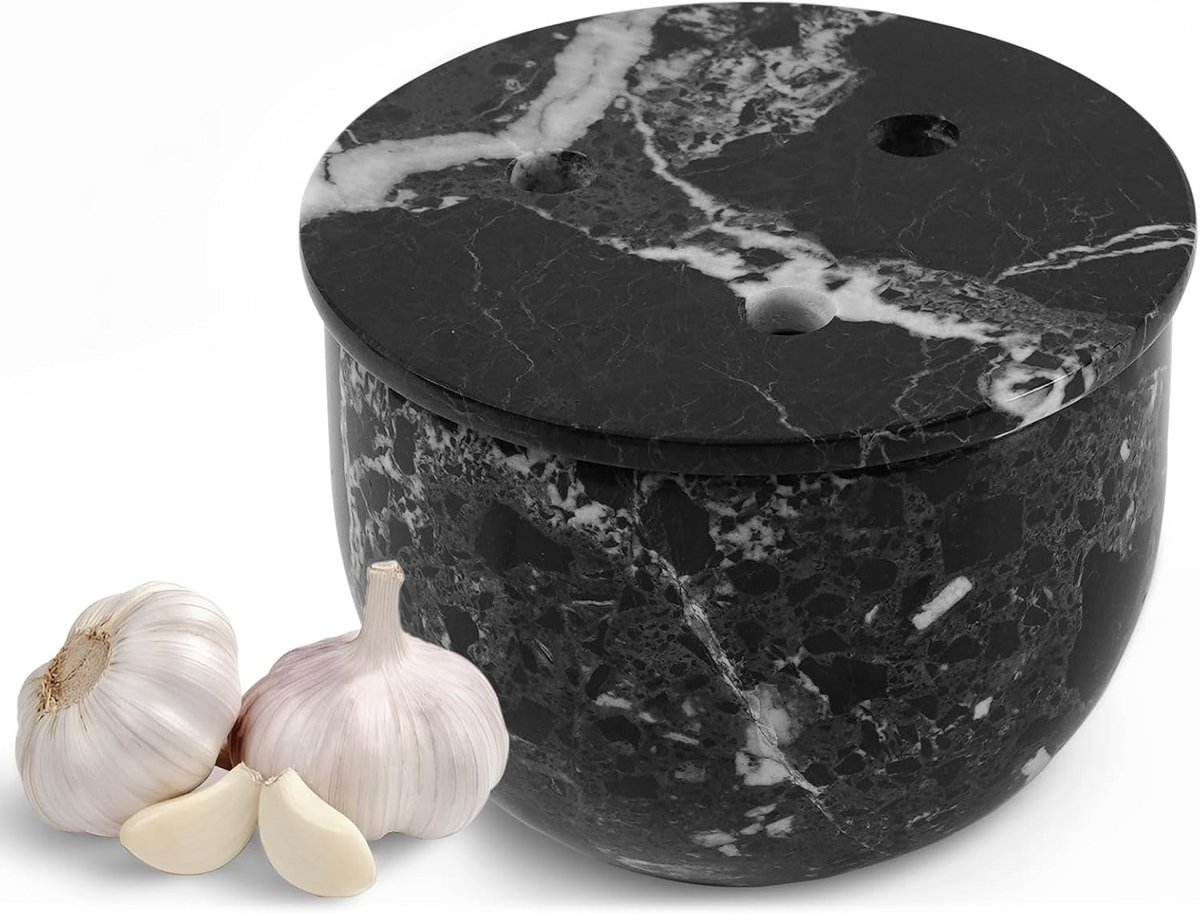Decoratieve Marmeren Voorraadpot Knoflookbewaarder met Deksel