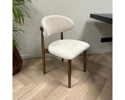 AMS Living® Eetkamerstoel Japandi Eikenhout Beige Off White Stof - Houten Stoel - Eettafel Stoelen - 1 Eetkamerstoel Japandi Hout