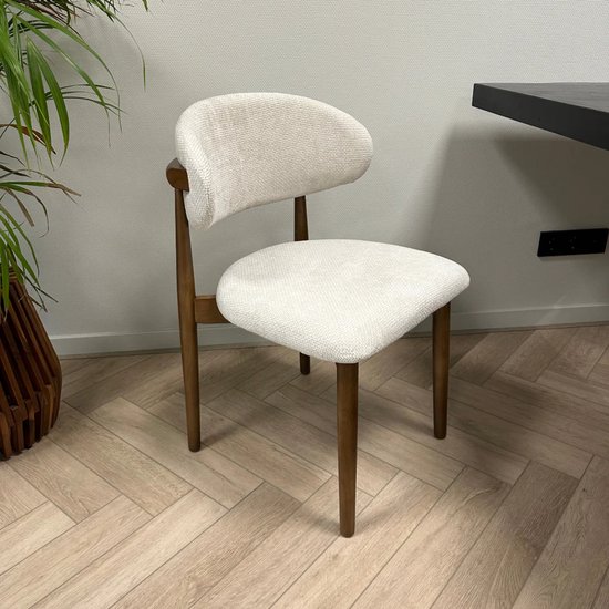 AMS Living® Chaise de salle à manger Japandi Bois de chêne Beige Off White Tissu - Chaise en bois - Chaises de table à manger - 1 Chaise de salle à manger Japandi Bois