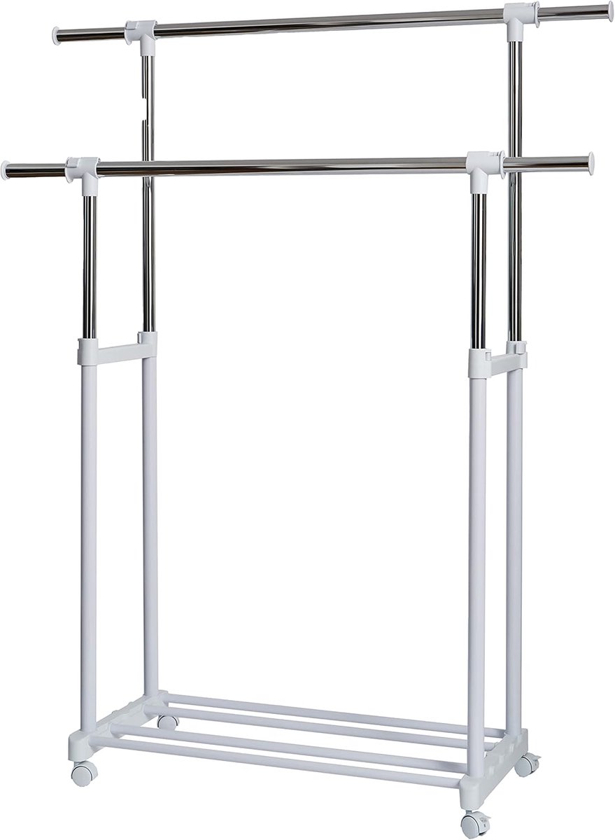 Kledingrek op Wieltjes - Kledingrek - Verrijdbaar op Wielen - Professioneel Kledingrek - Garderoberek - Hoogwaardige Kwaliteit - Kledingrek met Wielen - Kledingrekken - Kledingstang - Wit - 90-134x44x95-169 cm - van Imperatoris