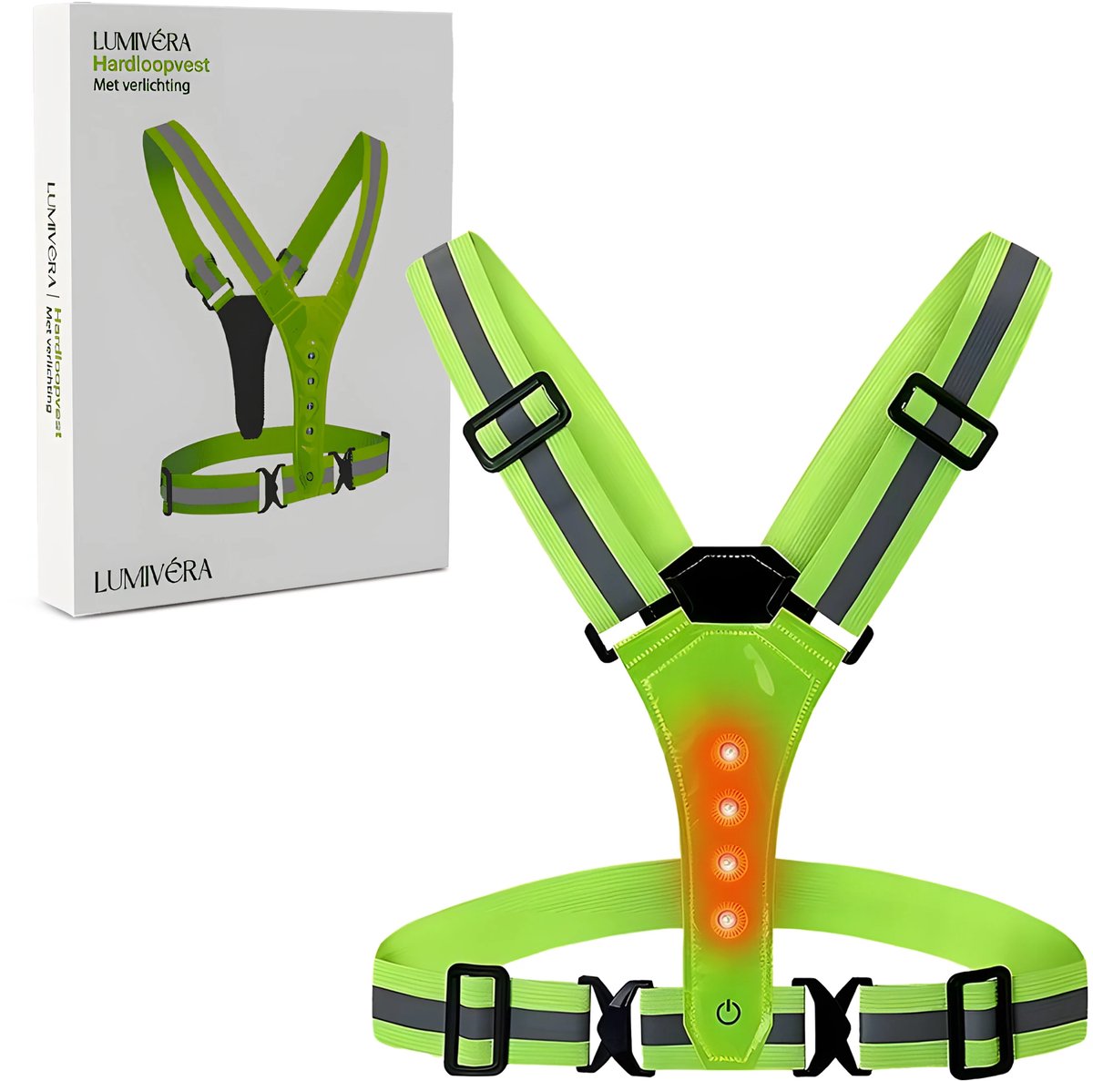 Lumivéra® - Hardloopvest met Verlichting - Reflecterend Hardloopvest - 360 Graden Reflectie - Verstelbaar Running Vest - LED - Groen