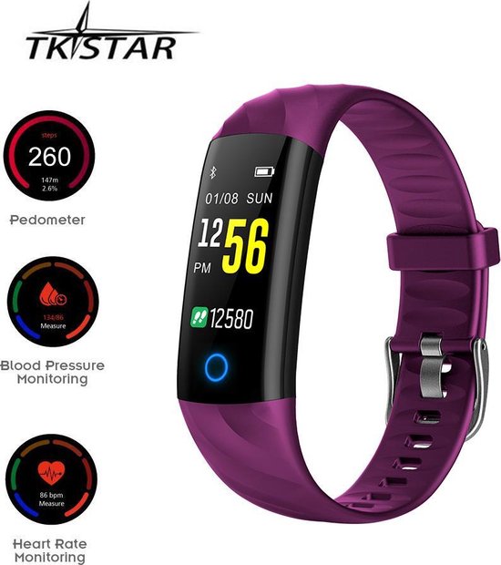 Purper Geurloos kapsel TKSTAR Bluetooth Smart Watch Armband Fitness Tracker Met Hartslagmeter  Stappenteller... | bol.com