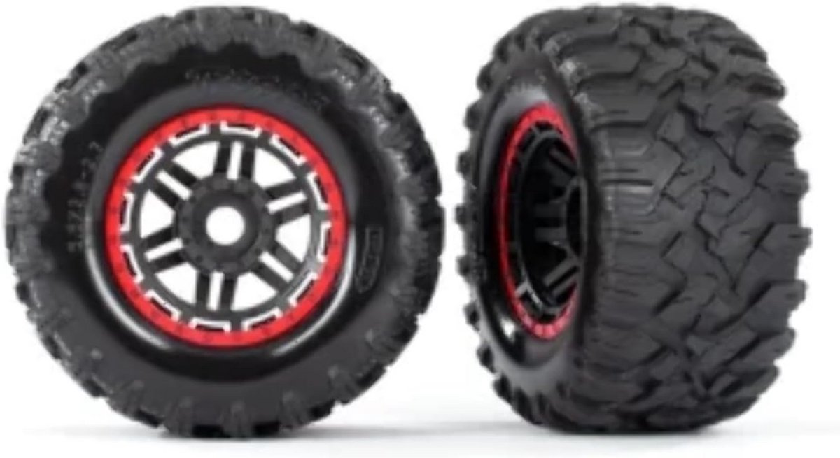 Banden en Velgen Set (Zwart/Rood) voor 17mm Assen - Geschikt voor Maxx Terreinwagens