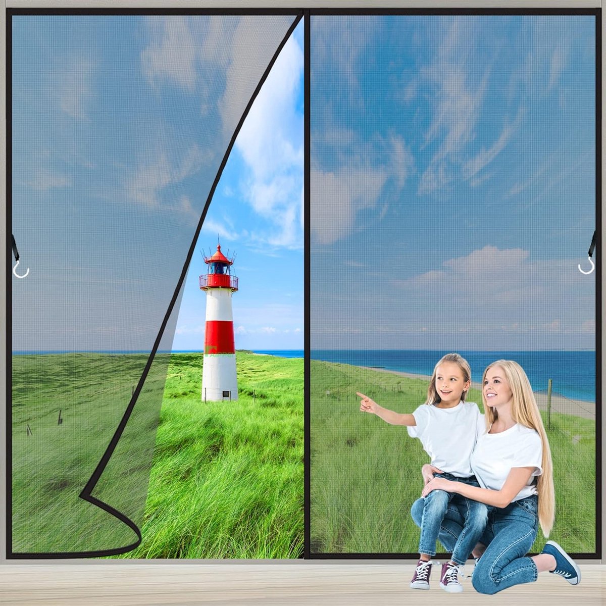 Zwarte Magnetische Deurhor met Automatische Sluiting 105x235 cm