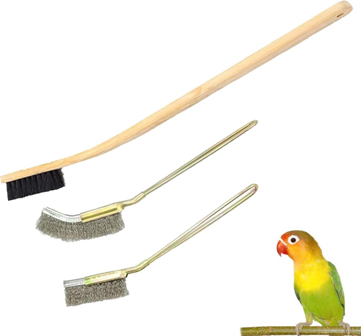 Set van 3 Vogelkooi Borstels met Lange Handvat voor Grondig Reinigen