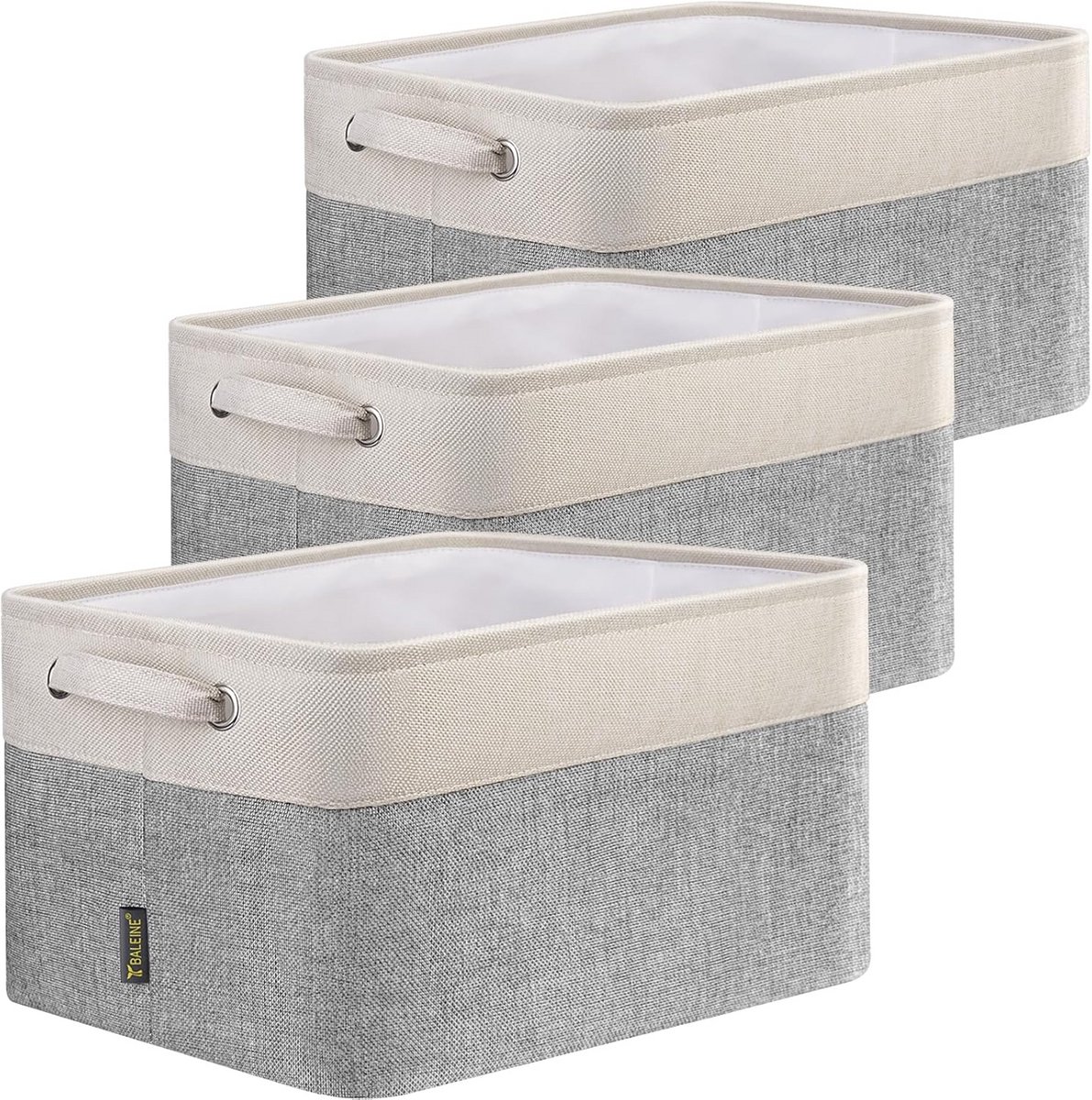 Set van 3 Stoffen Opbergbakken voor Kast en Plank Organizer, Grijs Linnen