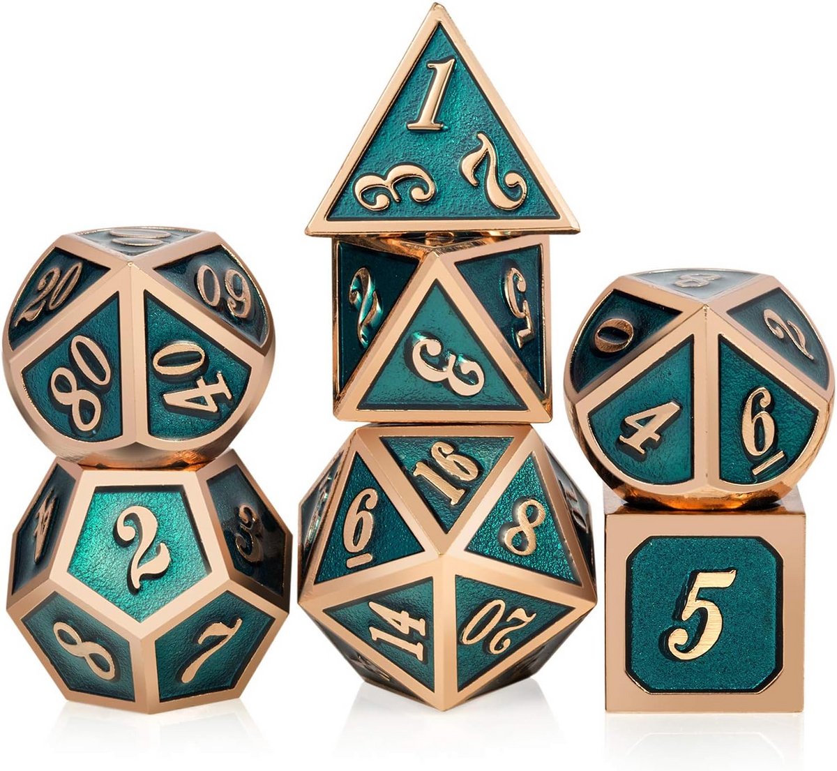 Metalen polyedrische dobbelstenen set van 7 stuks voor D&D en rollenspellen met metalen opbergdoos
