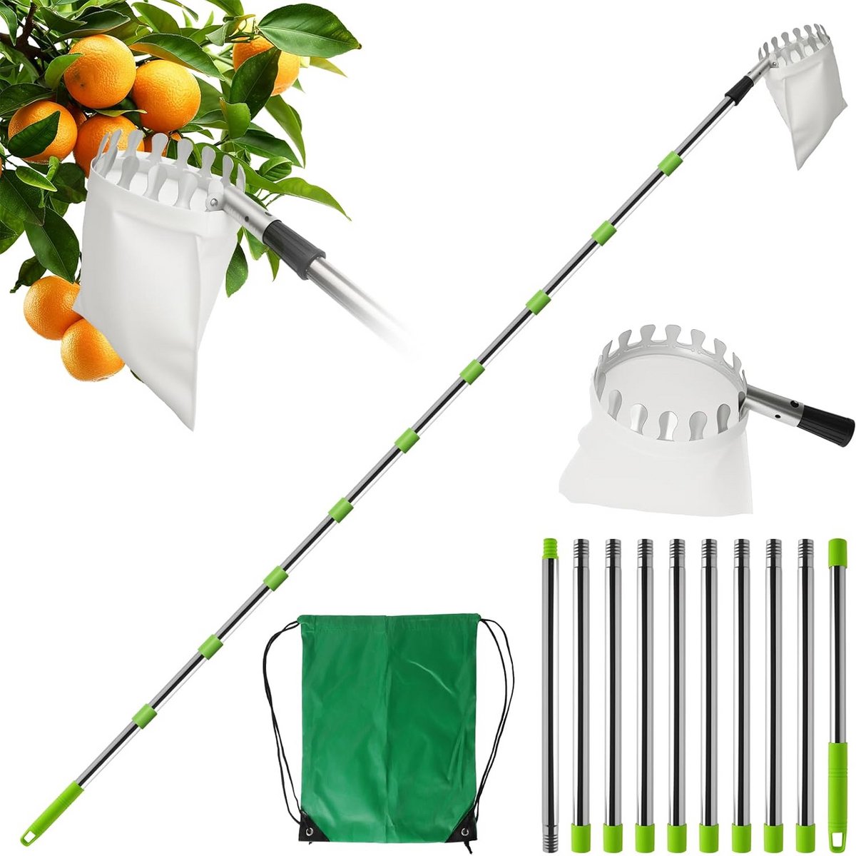 Telescopische Fruitplukker 4,2 m voor Appels en Kersen - Inclusief Katoenen Zak