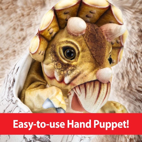 Realistisch Triceratops Ei Handpop 23cm, Super Zacht Pluche dinosaurus knuffel — afbeelding 4