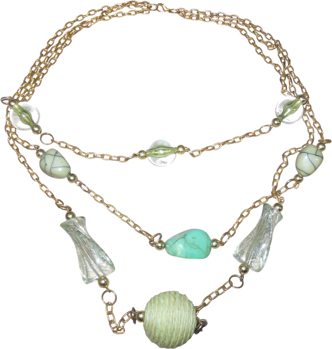 Ketting gouden schakels met diverse patronen groene tinten