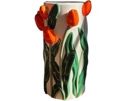 Daan Kromhout - Vaas - Bloemenvaas - Tulpen - Oranje - 14x23 - Cilinder - Keramiek