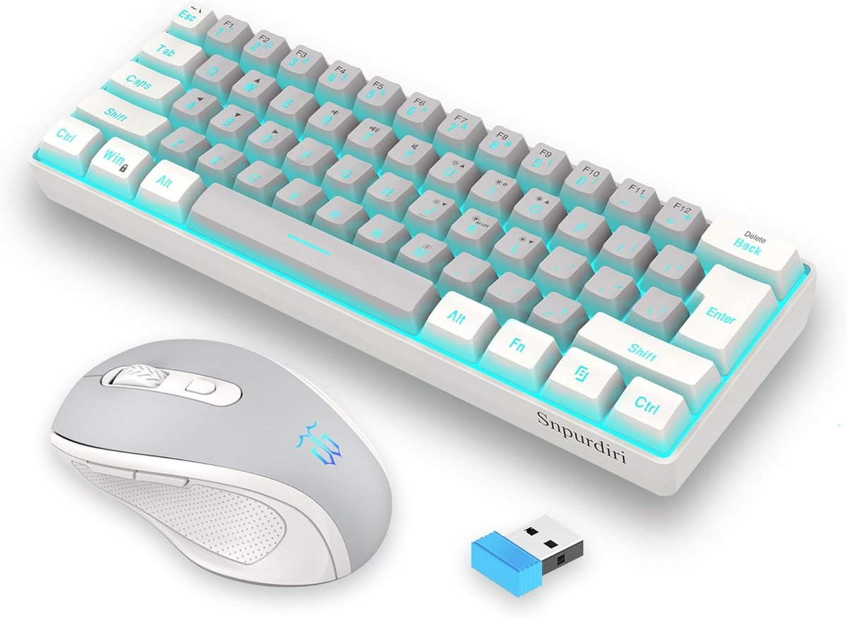Draadloos 60% Gaming Toetsenbord en Muis Set met RGB, Mechanisch Gevoel