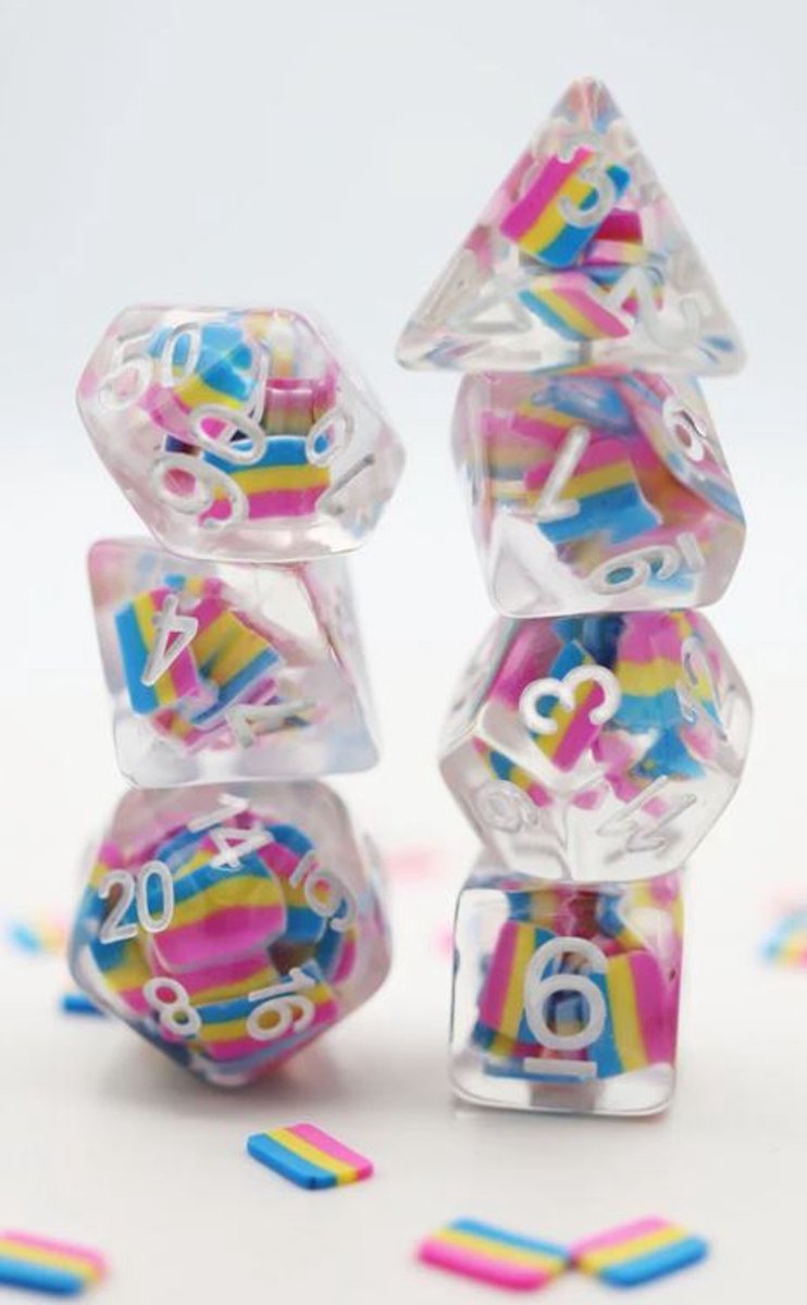 Foam Brain Games dobbelstenen Pansexual Flag RPG set kunststof.