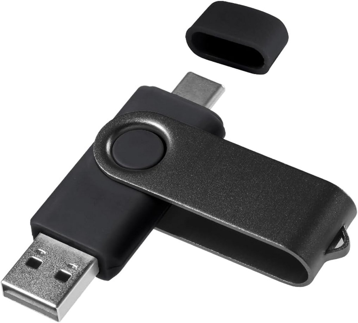 USB-C & USB-A Flashdrive 8GB OTG Geheugenstick Zwart Metaal voor Android en PC