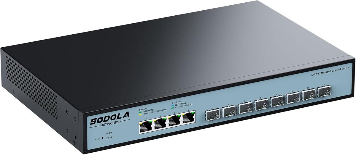 12-Poorts 10 Gb Managed Netwerk Switch met SFP+ en RJ45