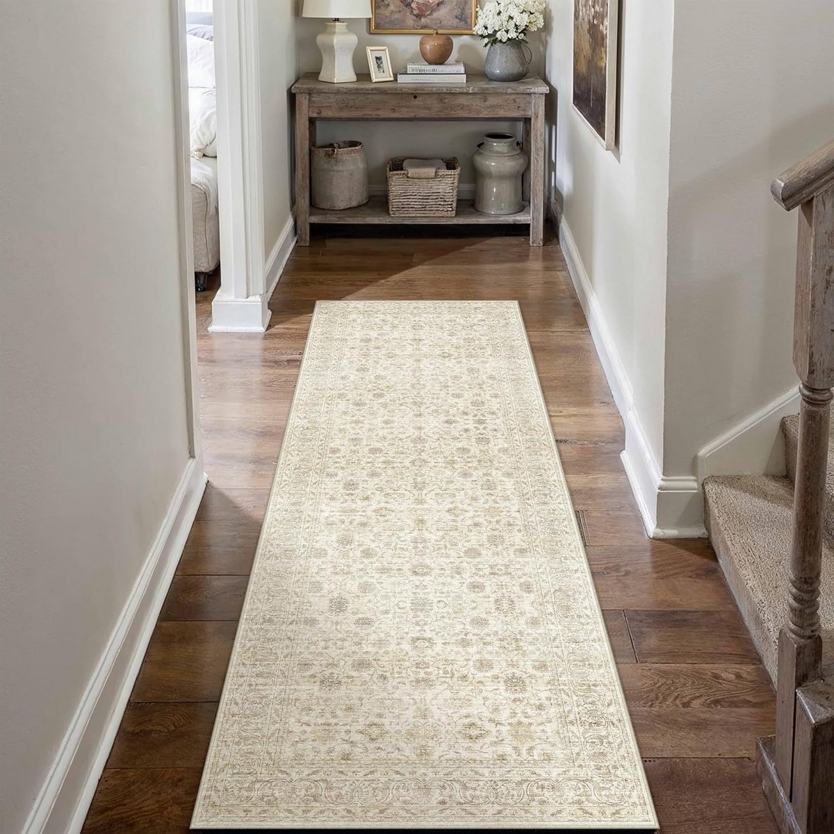 Vintage Beige Runner Vloerkleed Gang 60x180cm Lang Wasmachinebestendig Antislip