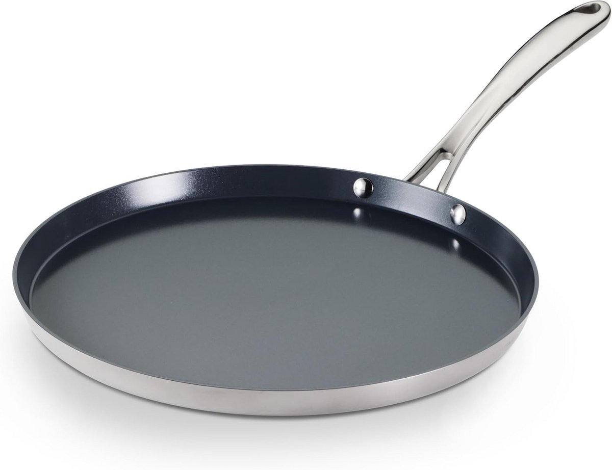 Grote Antiaanbak Koekenpan 38 cm voor Roti, Pannenkoeken en Tortilla's - Tri-Ply RVS