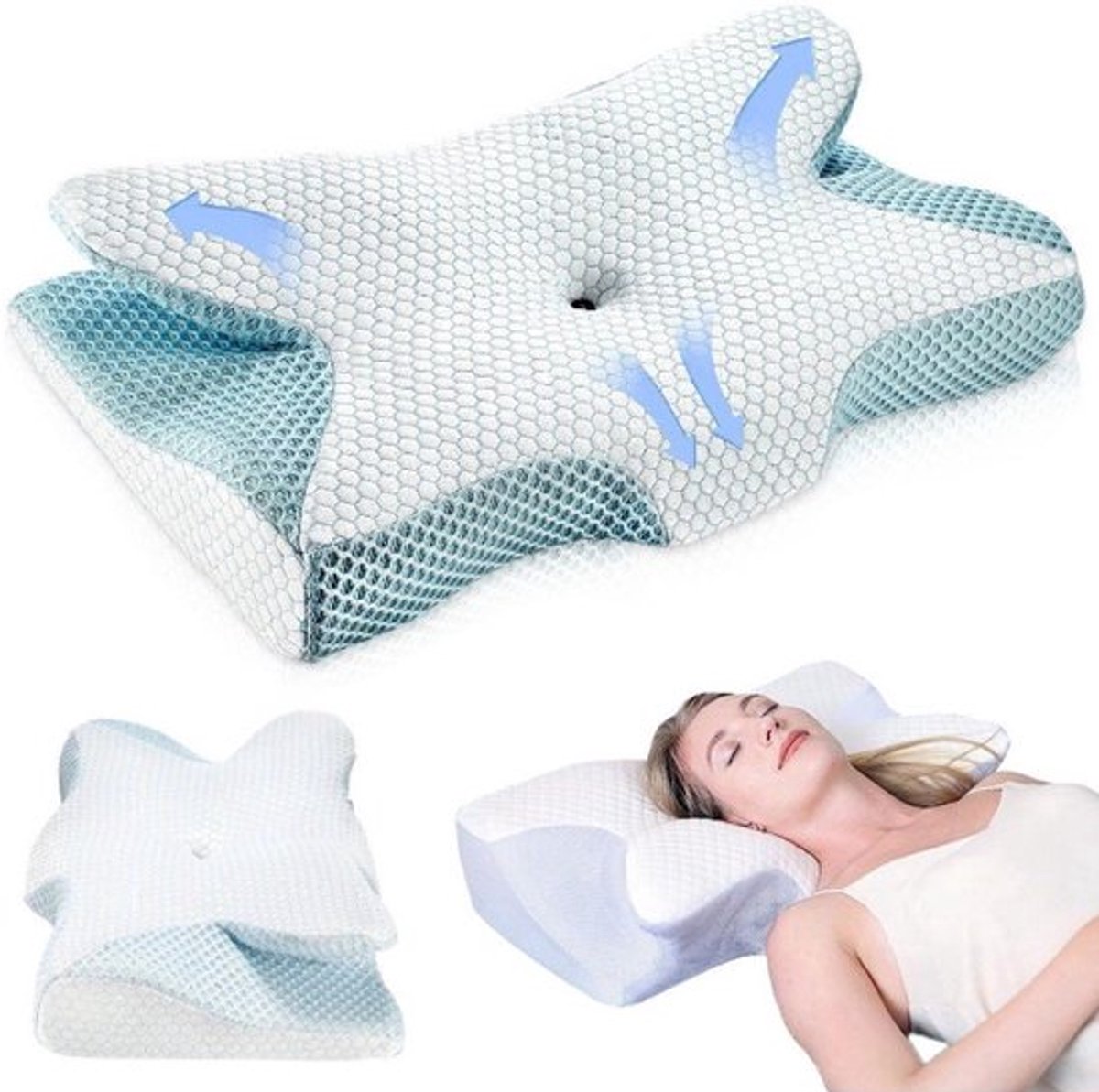 Kraftverdia® - Hoofdkussens - Orthopedisch hoofdkussen met neksteun - Ergonomisch memory foam kussen - Zijslaperkussen - Geschikt voor rug-, zij- en buikslapers