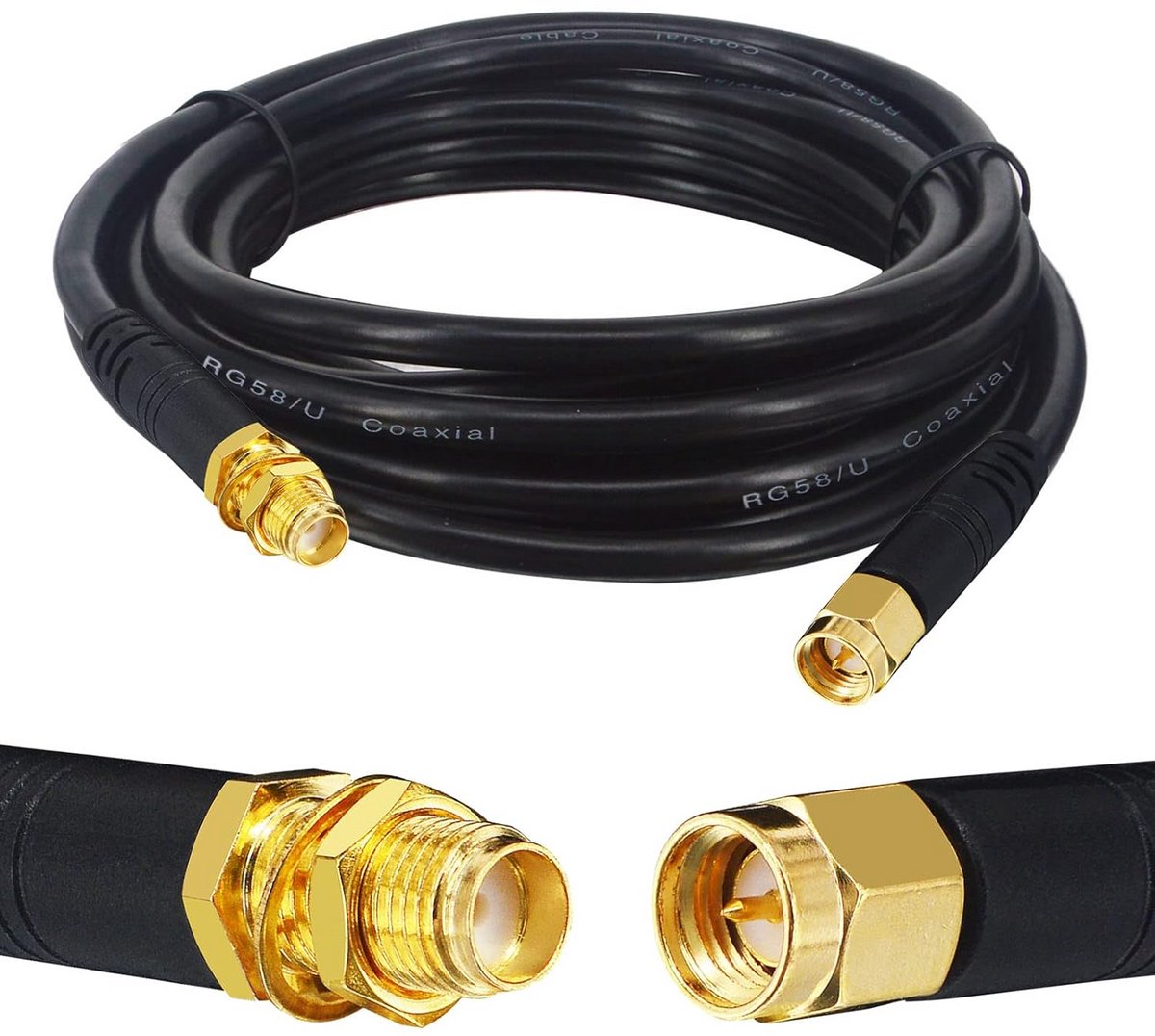RG58 SMA Verlengkabel (3m) - Coaxkabel met Stekker naar Bus voor Wifi, GPS, 3G/4G/LTE en Radio Antennes