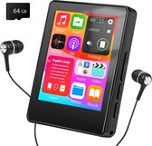 64GB MP3 Speler met Bluetooth 5.3 - 2.4 Inch Full Touchscreen - HiFi Geluid - FM Radio en Recorder - One-Tap Mute Toets - Uitbreidbaar tot 512GB - Inclusief Bedrade Headset