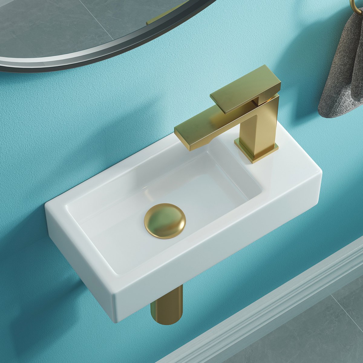 HOROW Toiletfontein - Wandmontage - Keramiek Toilet Wasbak - Glans Wit - 37x18x9 cm - Kraangat Rechts