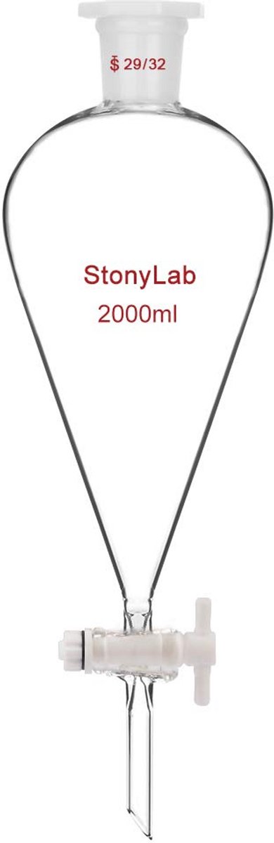 Scheitrechter 2000ml Borosilicaatglas Conisch met 29/32 Gewrichten en PTFE Kraan