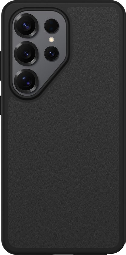 Zwarte OtterBox React case voor Samsung Galaxy S26 Ultra, achterkant met cameralensuitsparing.