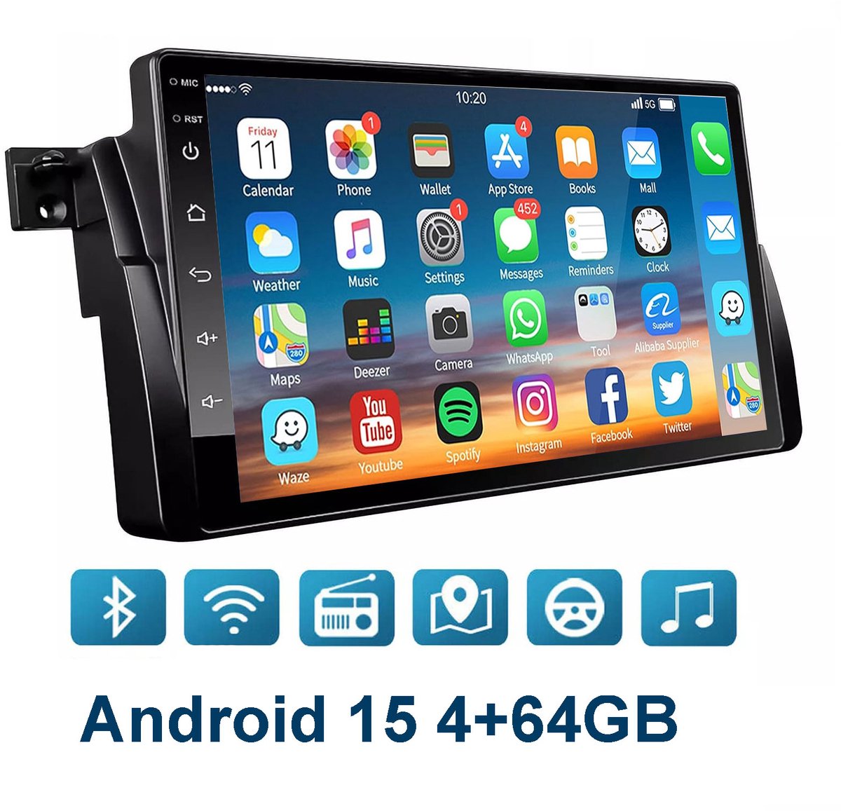 ESSGOO 9 inch Carplay radiogeschikt voor BMW 3 Serie E46 en Rover 75 MG ZT 1998 - 2006 - 4GB + 64GB - Autoradio met navigatie - radio scherm - Android 15 - radio scherm - Bluetooth WIFI RDS FM