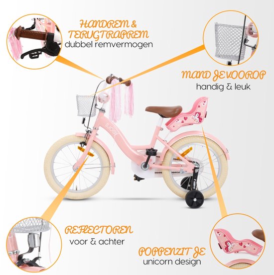 SJOEF Dolly Meisjesfiets 16 inch Roze - Unicorn Design - Kinderfiets met zijwieltjes 4, 5 & 6 jaar - 103-118 Kledingmaat - Roze Fiets 16 inch van SJOEF — afbeelding 5