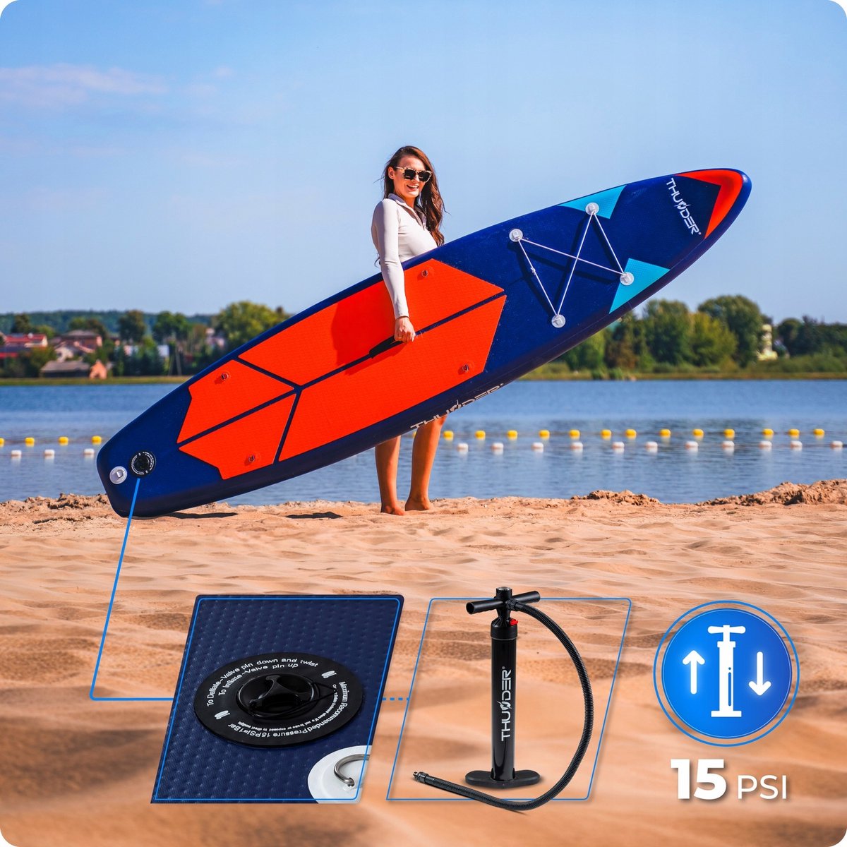 THUNDER SUP Board STRIPES - opblaasbaar paddle board - 320x75x15cm - max 150 kg – foto 2