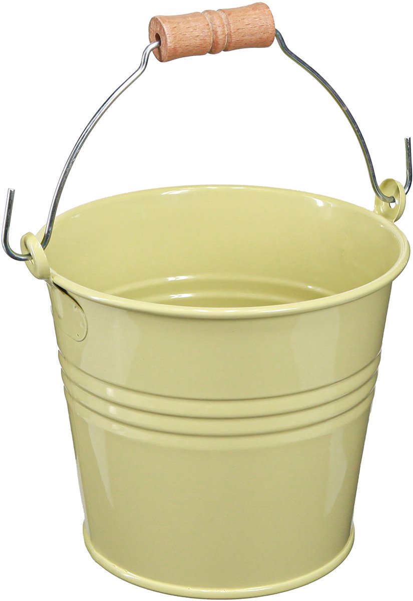 Metalen emmer bloempot met handvat, groen/geel, 20x17,5x16 cm, 2 stuks