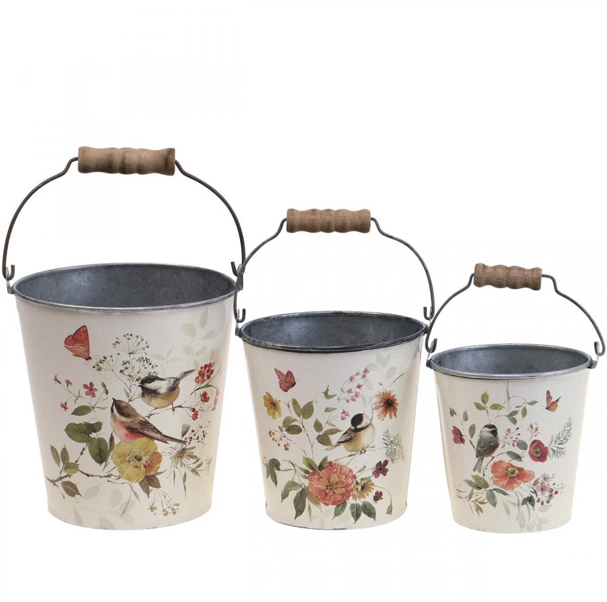 Metalen plantenbak/emmer met handvat, Ø14/11/9,5 cm, set van 3