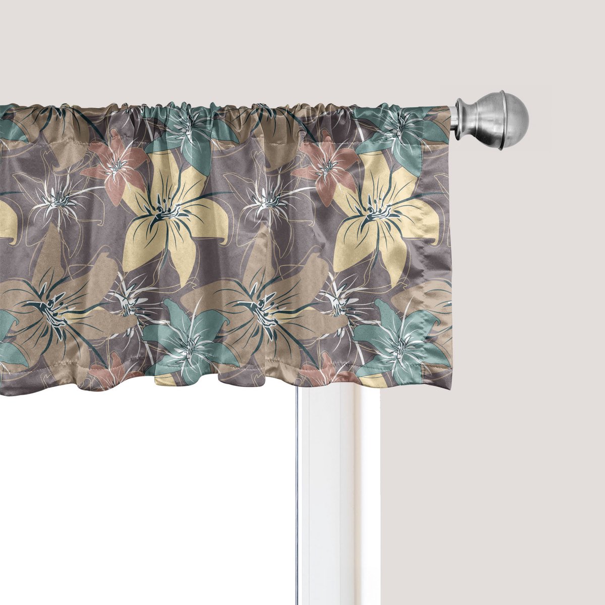 ABAKUHAUS Bloemenpatroon raamvalletje, gordijnvalletje voor keuken en slaapkamer met tunnelzoom, 137 cm x 30 cm, lichtgroenbeige