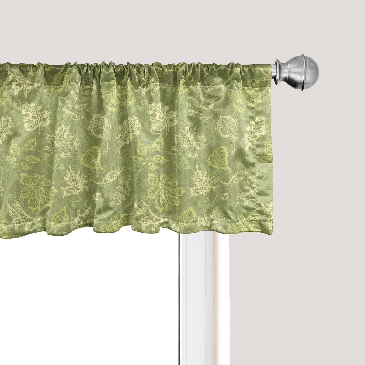 ABAKUHAUS Bladmotief Raamvalletje, Gordijnvalletje voor Keuken en Slaapkamer met Tunnelzoom, 137 cm x 30 cm, Lichtgroen