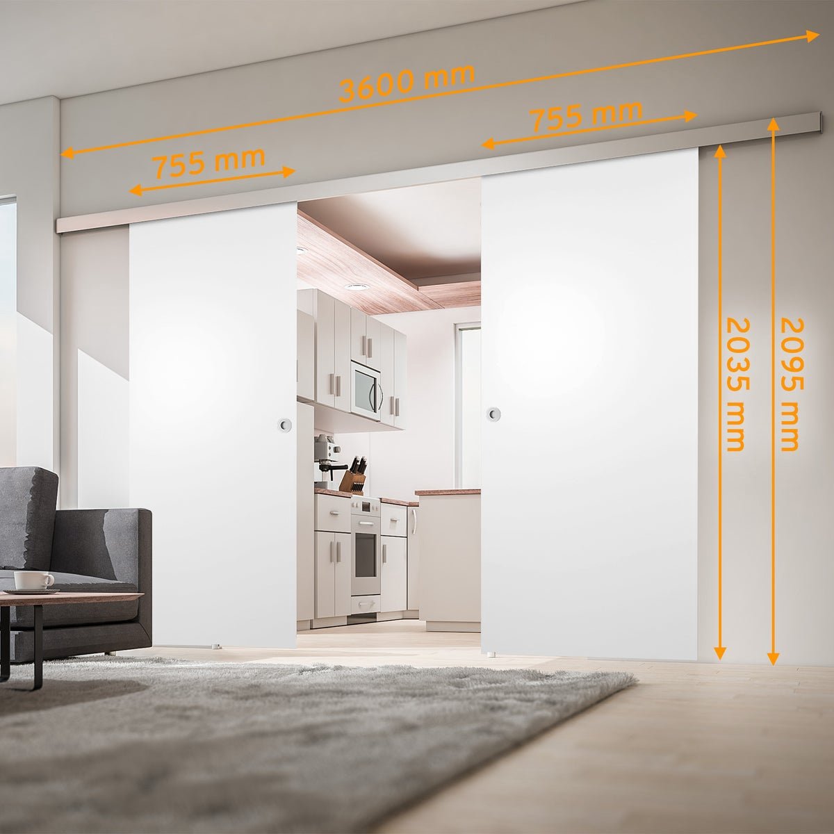 Schulte complete dubbele schuifdeur - 151x203 - wit hout -rond handgrep - dubbele softclose