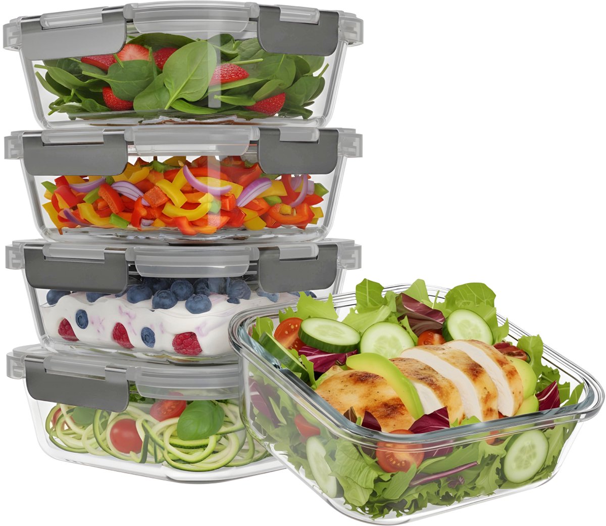 KitchenBrothers Meal Prep Bakjes 5-delig 1L glas