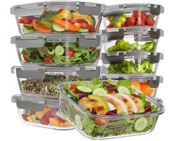 KitchenBrothers Meal Prep Bakjes - Vershoudbakjes Set - Luchtdicht - BPA-vrij - 1L en 370ml - Glas - 10 Stuks