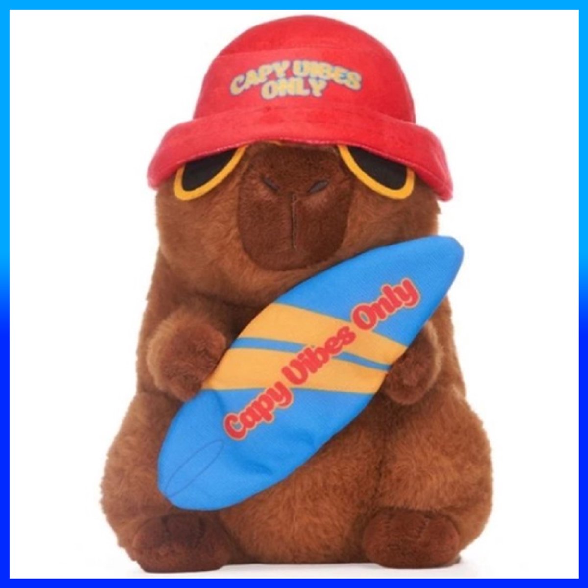 Capibara met Surfplank Rode Hoed Pluche Knuffel 26 cm
