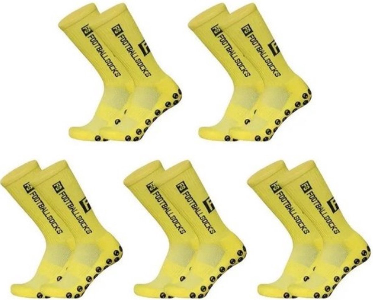 Gripsokken voetbal - Sportsokken - Basketbal sokken - Antislip sokken - voor Heren, Dames, Voetbal, Basketbal, Hardlopen - Maat 39-46 Tennissokken - Geel - 5Paar - Fitness