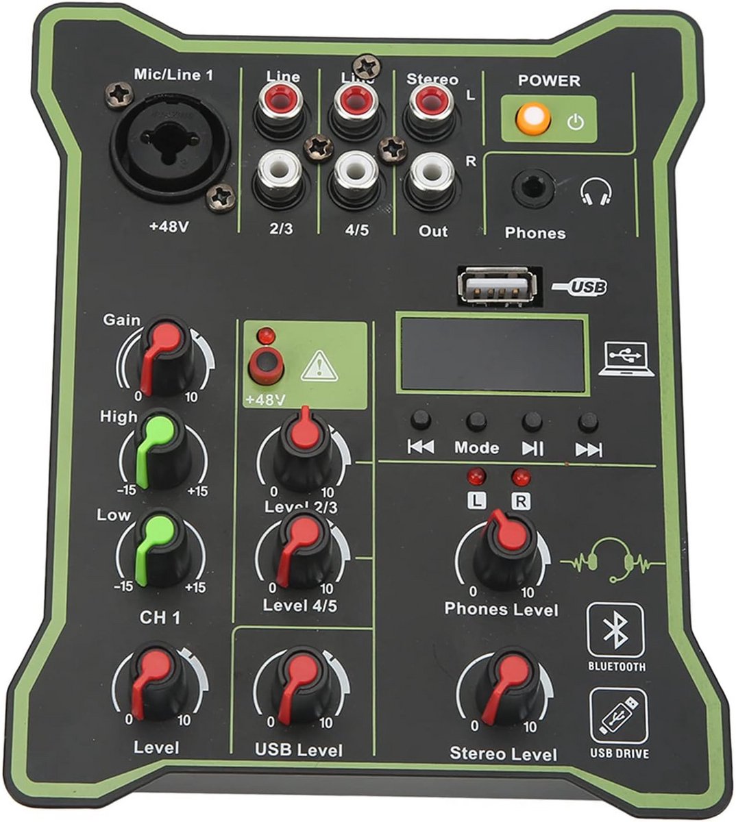 5 Kanaals Audio Mixer voor Podium en Studio Opnames - Stereo Mengpaneel