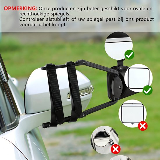 Universele Caravanspiegels - Set van 2 stuks - Verstelbare Opzetspiegels voor Auto - Extra Breed Zicht - Geschikt voor de meeste personenwagens en SUV's - Zwart van Merkloos — afbeelding 2