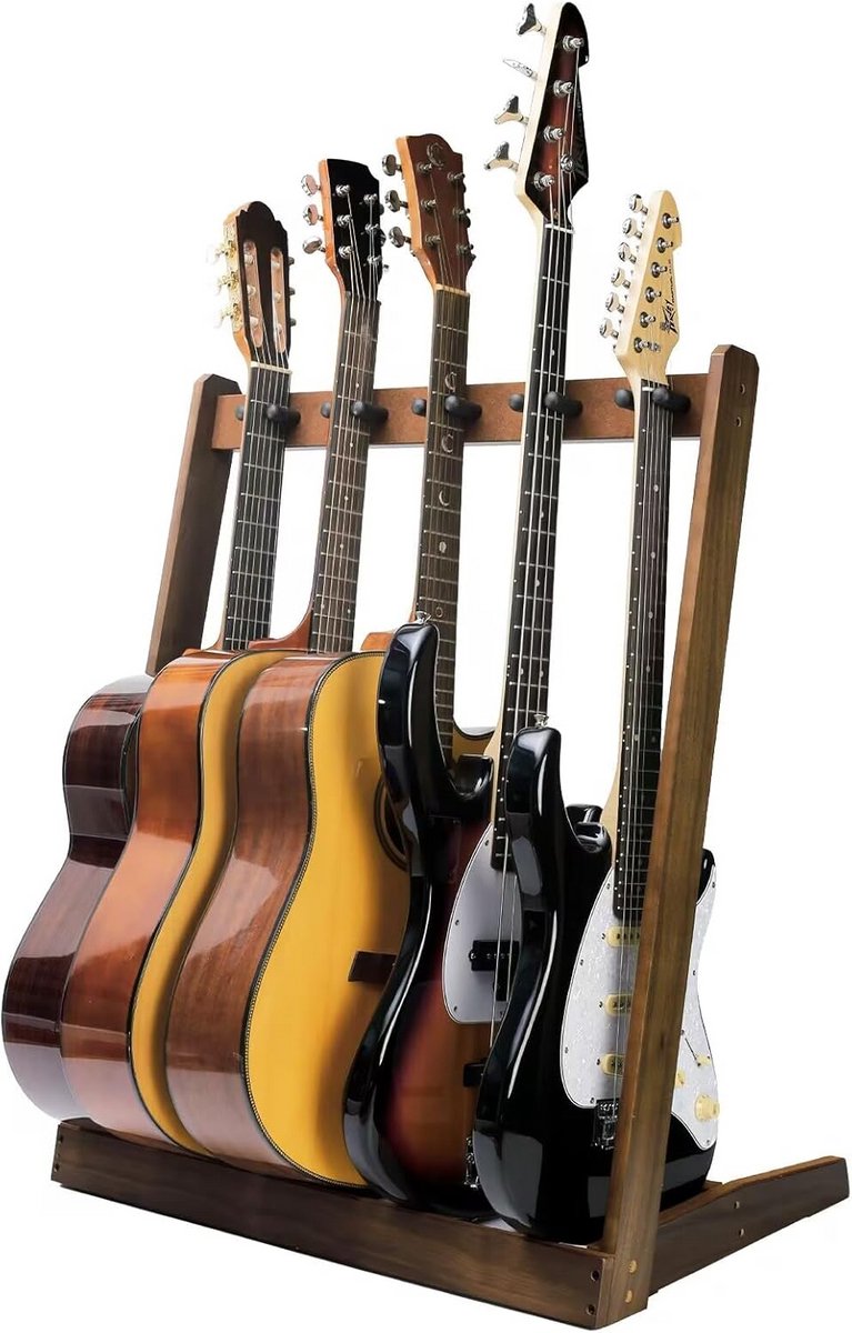Houten Gitaarstandaard voor 5 Instrumenten - Universele Display Rek