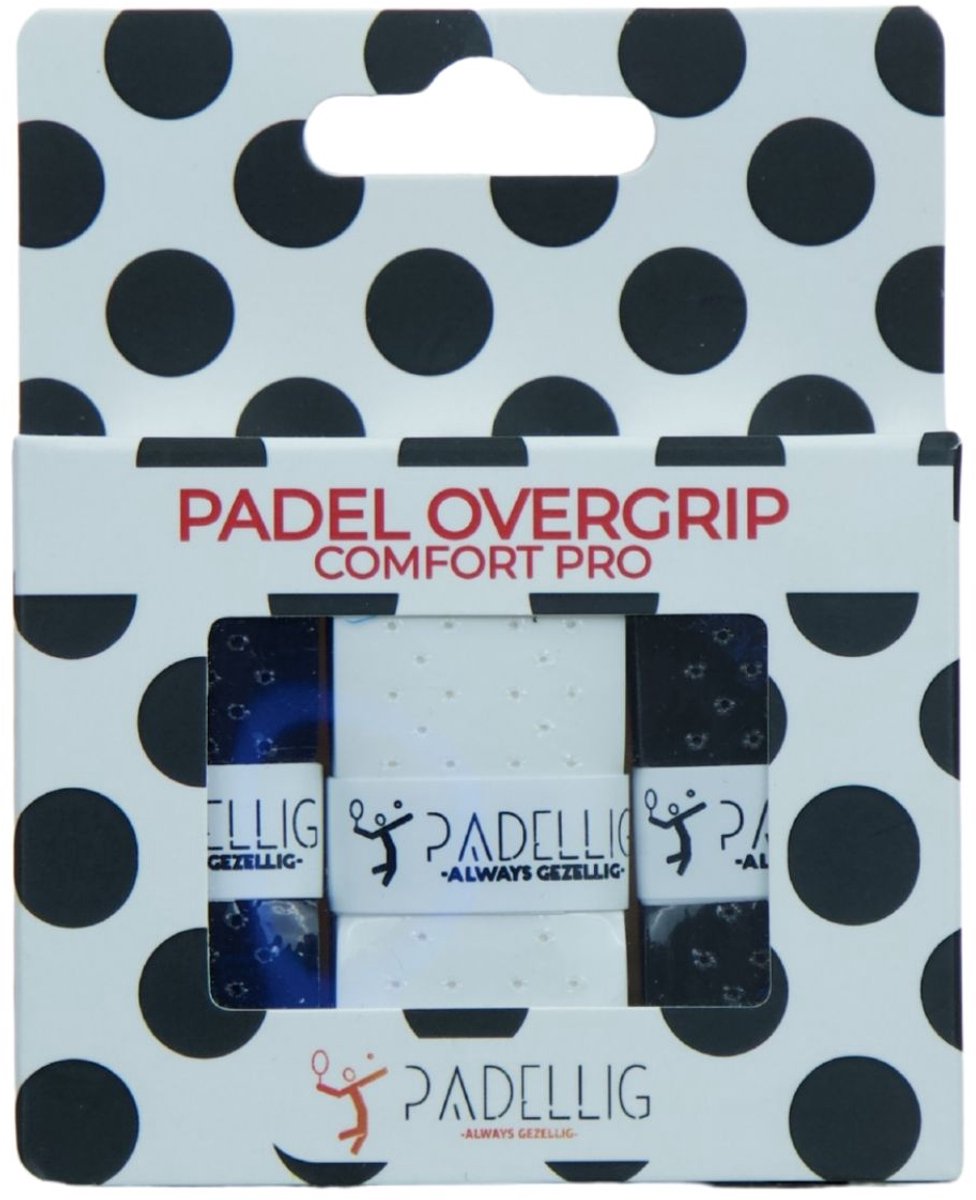 Padellig POLKA DOT overgrip - Overgrip - Griptape - Comfort Pro - Antislip - Overgrip tennis - Overgrip padel - Zwart, Wit, Zwart - 3 stuks