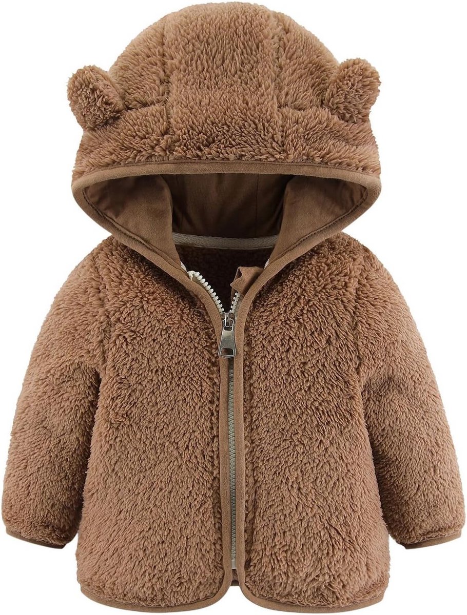 Warme Fleecejas met Capuchon voor Baby en Peuter, Schattig Cartoon Beer Ontwerp