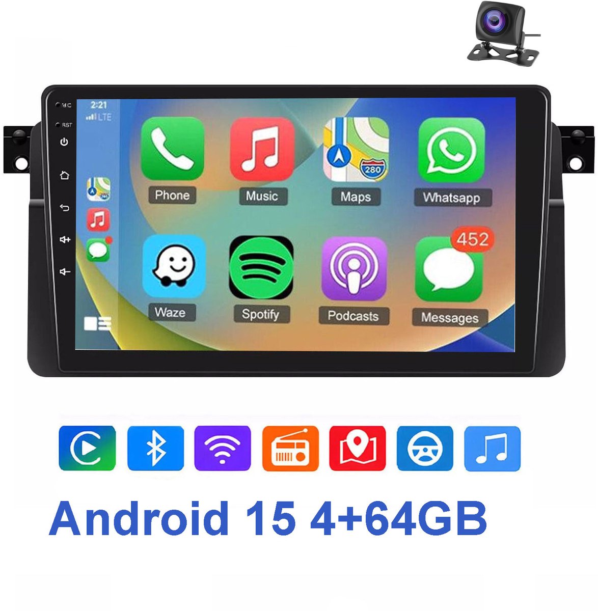 ESSGOO 9 inch Carplay radiogeschikt voor BMW 3 Serie E46 en Rover 75 MG ZT 1998 - 2006 - 4GB + 64GB - Autoradio met navigatie - radio scherm - Android 15 - radio scherm - Bluetooth WIFI RDS FM - Achteruitrijcamera