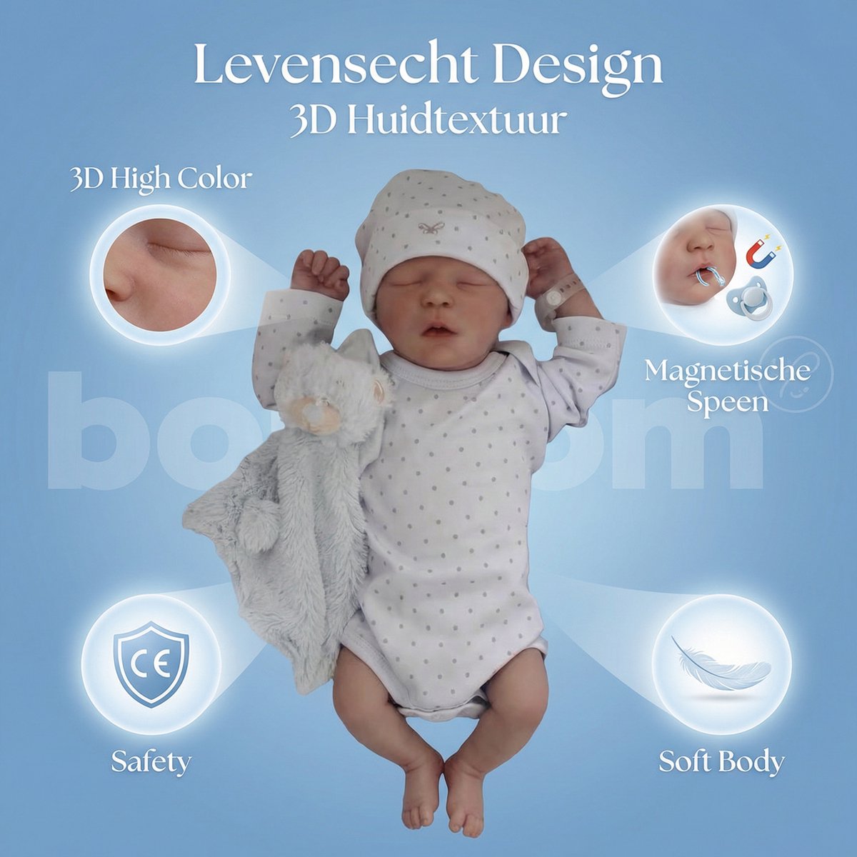 Levensechte Reborn Babypop - 48 cm - Volledig Siliconen Lichaam - Slapend - Waterdicht & Poseerbaar - Inclusief Kleding & Magnetische Speen - Realistisch Speelgoed - Wit — afbeelding 3