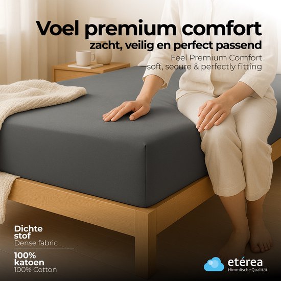 Drap-housse Jersey Comfort 180x200-200x200 cm - Drap-housse sommier tapissier 100% coton jusqu'à matelas 25 cm - anthracite