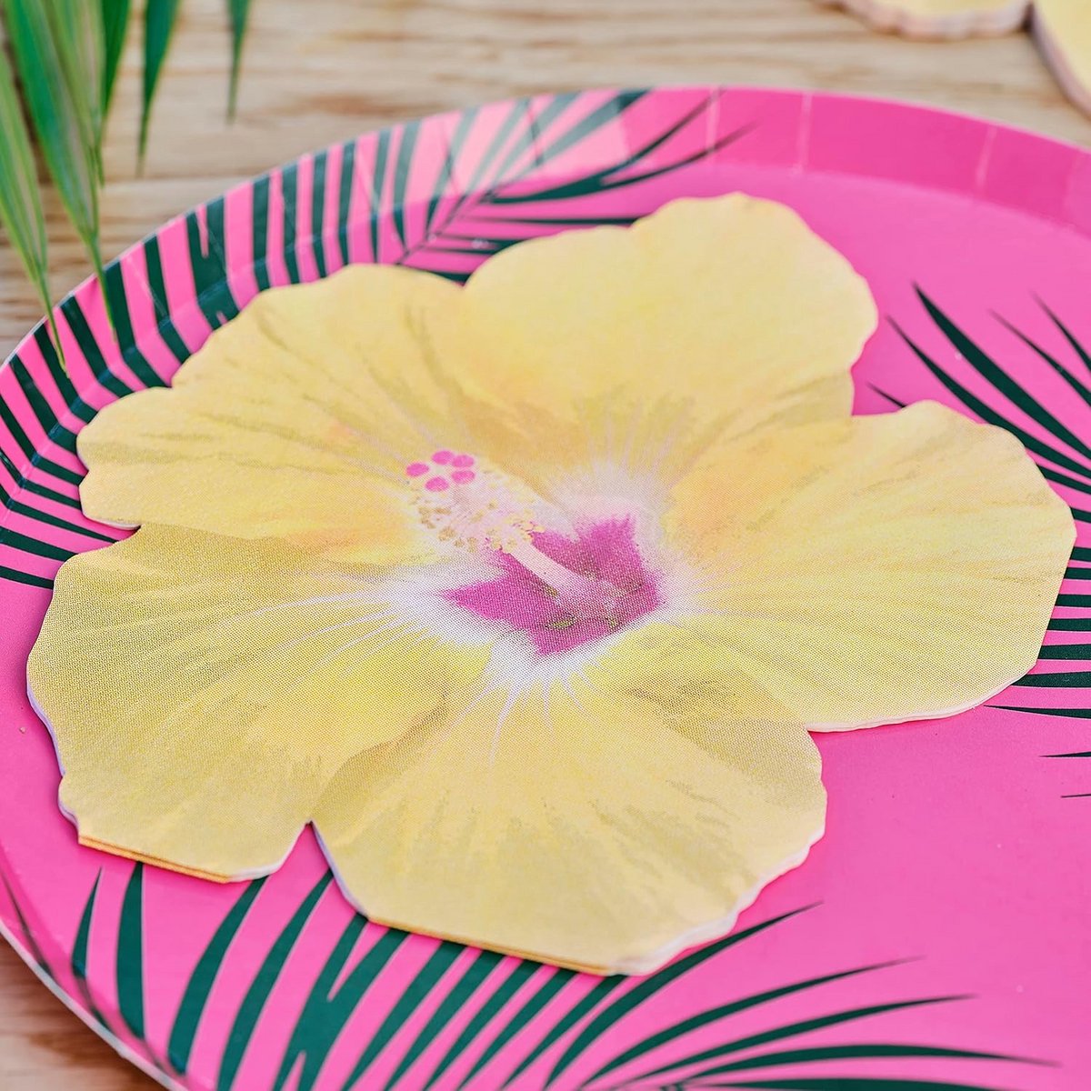 Gele Papieren Servetten met Hibiscus Bloemen voor Feestjes